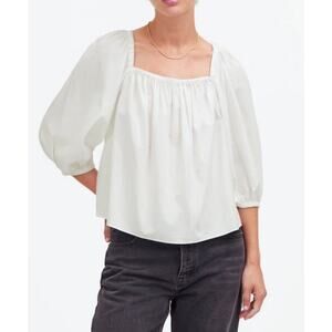 NWT Madewell Puff Sleeve Babydoll Top Blouse in Eyelet White Size 6